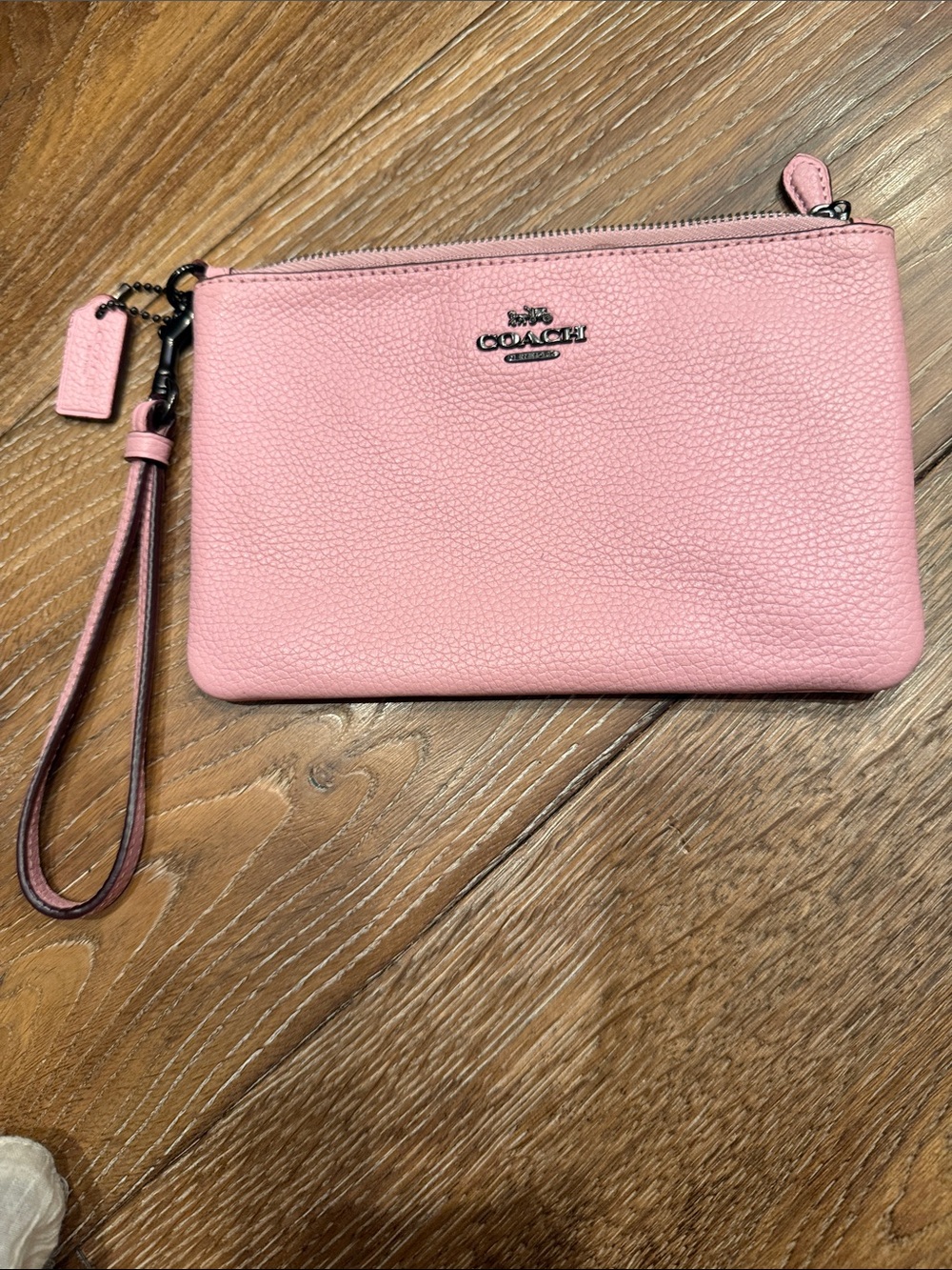 COACH Pink Pebbled Leather Wristlet Clutch with Removable Strap